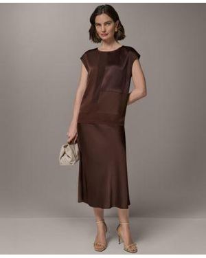 Donna Karan Petite Crewneck Sleeveless Blouse A Line Midi Skirt - Brown