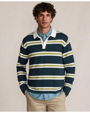 Lands' End Long Sleeve Cotton Rugby Sweater Polo - Blue