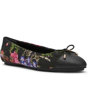 Anne Klein Luci Cap Toe Floral Ballet Flats - Black