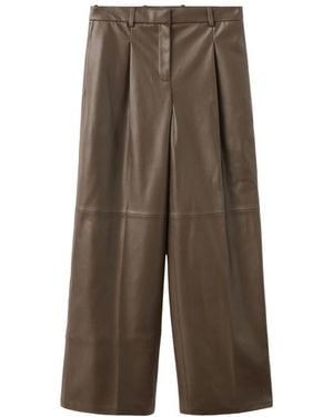 Mango Wide Leg Faux Leather Pants - Natural
