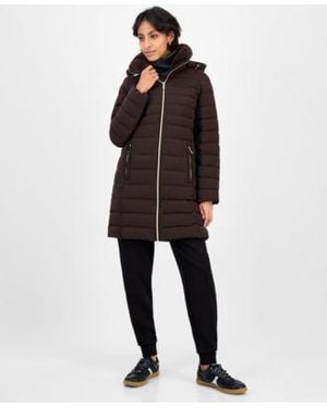 Michael Kors Michael Faux Fur Collar Hooded Packable Puffer Coat P Xxs Xxl - Brown