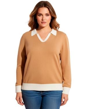 Avenue Plus Size Color Block Polo Sweater - Blue