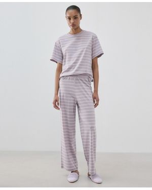 Mango Cotton Striped Pajama Pants - Purple