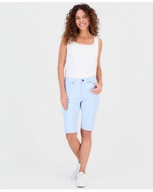 Style & Co. Mid-rise Raw-edge Bermuda Jean Shorts - Blue