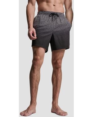 DKNY Euro Black & White Bandana Print Performance 5" Volley Shorts - Gray