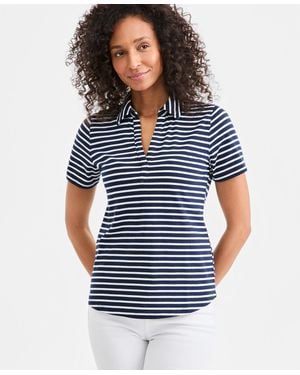 Style & Co. Striped Short-sleeve Polo Shirt - Blue