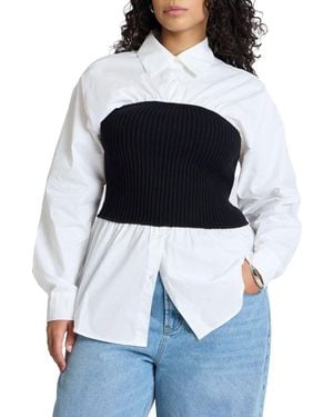 Eloquii Plus Size Sweater Tube Twofer Top - White