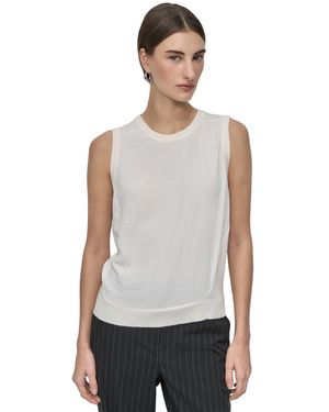 DKNY Petite Mixed-media Sleeveless Crewneck Top - White