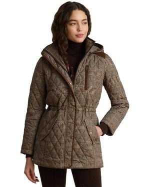 Ralph Lauren Petite Hooded Quilted Anorak Coat - Brown