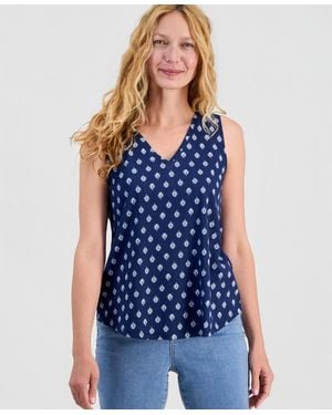 Style & Co. Printed V-neck Tank Top - Blue