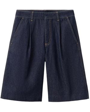 Mango Bermuda Straight-fit Pleated Denim Shorts - Blue