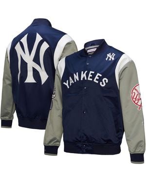 Mitchell & Ness Navy/gray New York Yankees Cooperstown Collection Team Origins Satin Full-snap Jacket - Blue