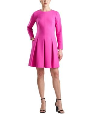 Natori Scoop-neck Long-sleeve Pleat-front Dress - Pink