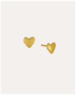 Ottoman Hands Hammered Heart Studs - Metallic