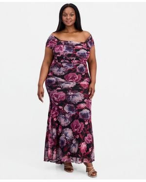 strapless open back dress Hot Pink Floral Lace Strapless Ball Gown with Puff Sleeves