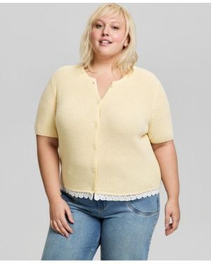 And Now This Trendy Plus Size Short-sleeve Crewneck Cardigan - Natural