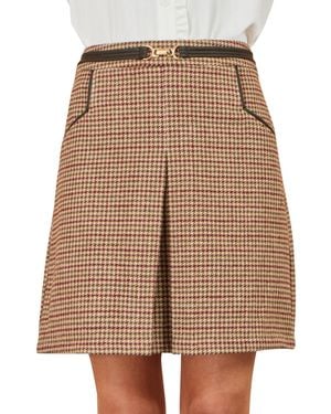 Yumi' Tailored Check Mini Skirt - Brown