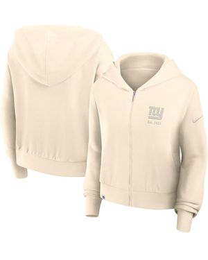 Nike New York Giants Glory Cropped Full-zip Hoodie - Natural