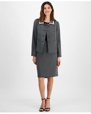 Le Suit Seamed Birdseye Tweed Skirt Suit Set - Gray