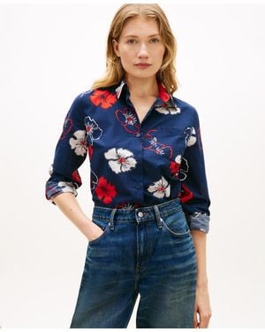 Tommy Hilfiger Printed Button-front Roll-tab Shirt - Blue