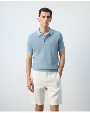 Mango Cotton Knitted Polo Shirt - Blue