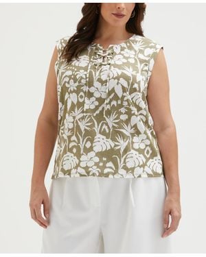 ELLA rafaella Plus Size Tropical Print Lace-up Sleeveless Tank Top - Multicolor