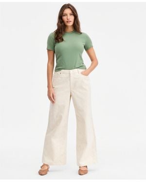 On 34th High-rise Floral Stitch Wide-leg Jeans - Green