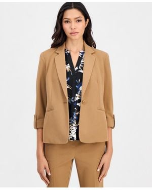 Anne Klein Essentials Ak Anne Klein Petite 3/4-sleeve One-button Blazer - Natural