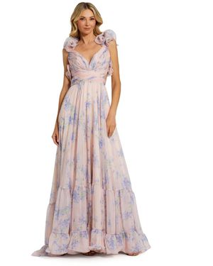Mac Duggal Ruffle Tiered Floral Cut-out Chiffon Gown - Purple