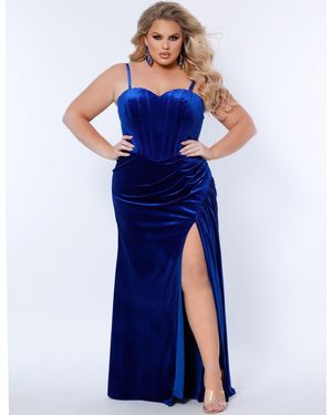 Sydney's Closet Velvet Strapless Sweetheart Evening Gown - Blue