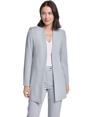 Calvin Klein Collarless Open-front Long Topper Jacket - Blue