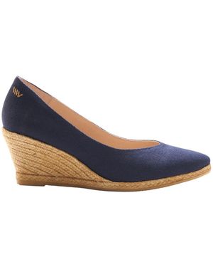 VISCATA Roses Canvas V Cut Espadrille Wedges - Blue