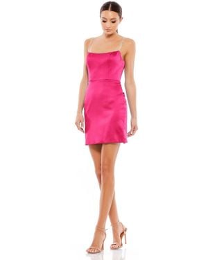 Mac Duggal Ieena Rhinestone Strap Satin Mini Dress - Pink