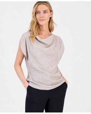 Anne Klein Sequin Embellished Cowlneck Blouse - White