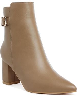 LONDON RAG Conchos Belt Detail Block Heel Boots - Brown