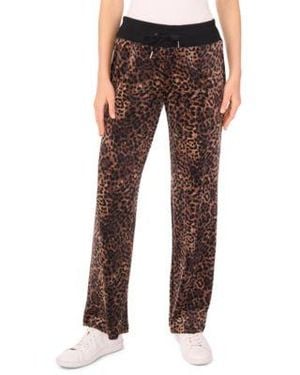 Vince Camuto Velour Animal Print Drawstring Waist Straight Leg Pants - Brown