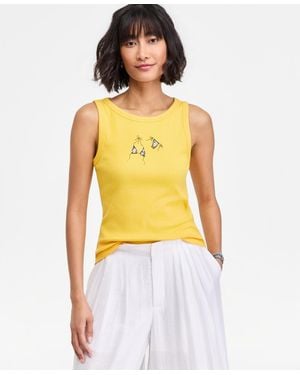 On 34th Embroidered Boatneck Tank Top - Yellow