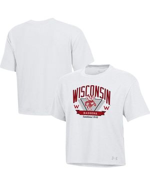Under Armour Wisconsin Badgers Essentials Icon Ultra-soft Tri-blend Boxy Cropped T-shirt - White
