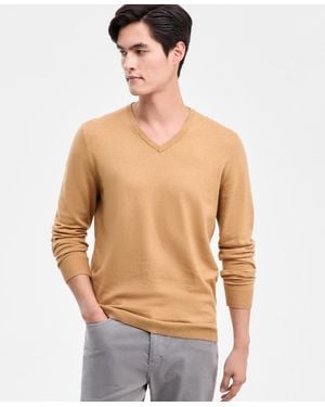 Alfani Solid V-neck Cotton Sweater - Blue