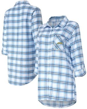 Concepts Sport Los Angeles Chargers Sienna Plaid Full-button Long Sleeve Nightshirt - Blue