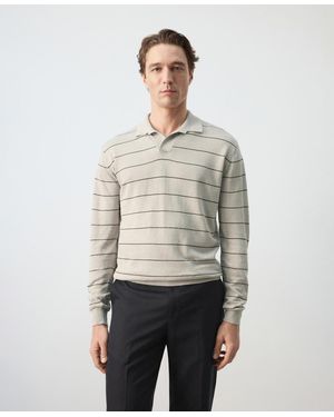 Mango Striped Linen-blend Polo Sweater - Gray
