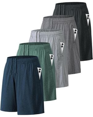 Gnuadz 5 Pack Quick Dry Athletic Workout Shorts With Pockets Fitness Training - Green
