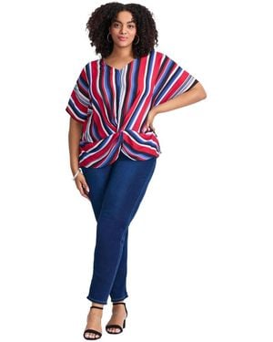 Avenue Plus Size Knot Front Dolman Sleeve Blouse - Red