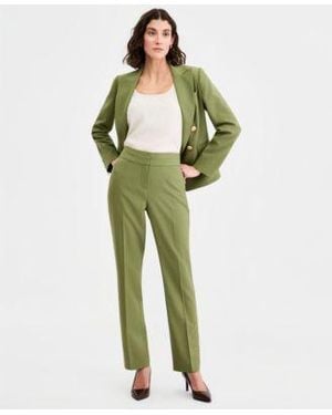 Tahari Petite Peak Lapel Double Breasted Jacket Woven Mid Rise Straight Pants - Green