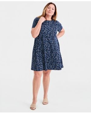 Style & Co. Plus Size Round-neck Short-sleeve T-shirt Dress - Blue