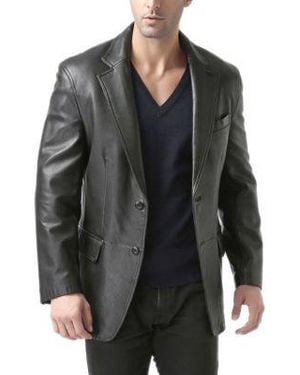 BGSD Men Two Button Leather Blazer Big Tall - Black