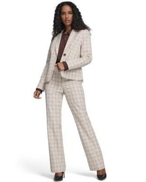 Tommy Hilfiger Plaid One Button Blazer Jacket Plaid Bootcut Pants Clip Dot Pleated Bib Pull On Top - White