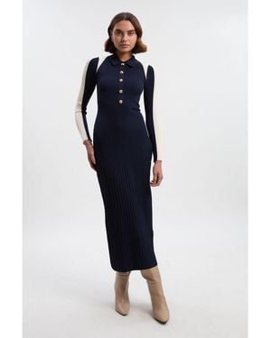 Karen Millen Rib Knit Color Block Midi Dress - Blue