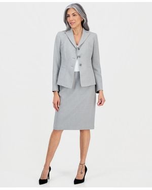 Le Suit Petite Peak-lapel Slim-fit 2 Piece Skirt Suit - Gray