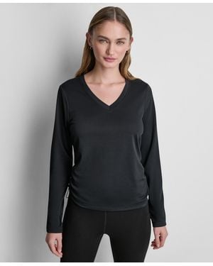 DKNY Long-sleeve Ruched Tech Top - Black